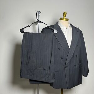 C&R Clothiers 2-Piece Suit Mens 44R W36 Charcoal Gray Pinstripe Double Breasted